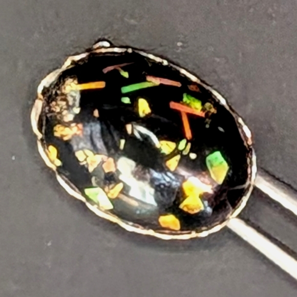 Vintage Ethiopian or Indonesian Opal Gold Tone Brooch Pin - Large Oval Cabochon - Picture 3 of 9